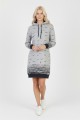 Kadın Gri Martı Desenli Kapüşonlu Cepli Uzun Kollu Jakarlı İnterlok Penye Sweatshirt Elbise