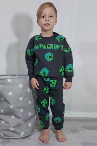 Üç İplik Şardonlu Baskılı Antrasit Takım 