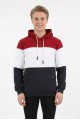 Erkek Üç İplik Şardonlu Kapüşonlu Parçalı Kanguru Cepli Günlük Sweatshirt