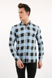 Büyük Kare Likralı Mavi Gömlek