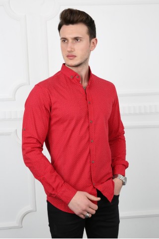 Desenli Uzun Kollu Kırmızı Gömlek