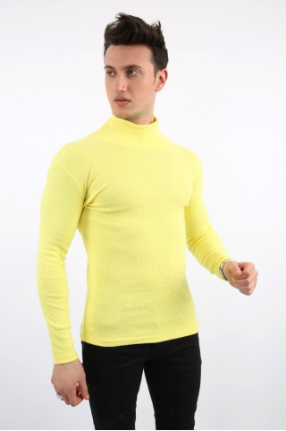 Likralı Boğazlı Limon Sweat