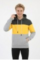 Erkek Üç İplik Şardonlu Kapüşonlu Parçalı Kanguru Cepli Günlük Sweatshirt