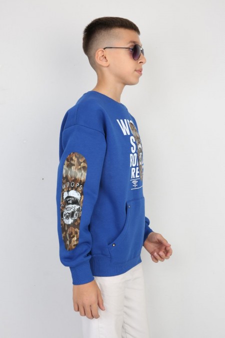 Üç İplik Şardonlu Baskılı Kanguru Cepli Erkek Çocuk Günlük Sweatshirt