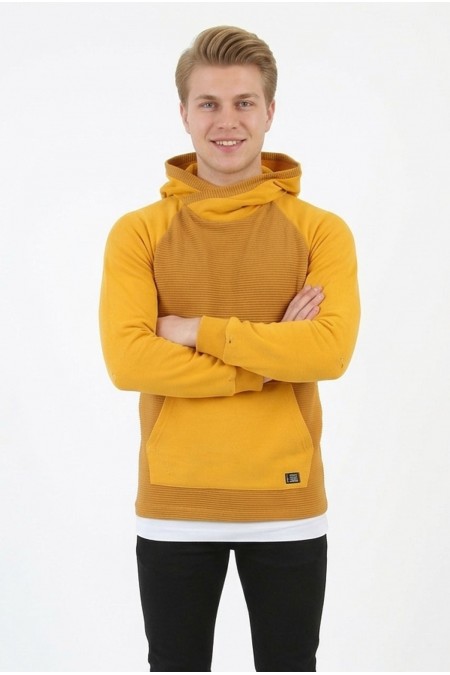 Erkek Üç İplik Şardonlu Kumaş Kapşonlu Kanguru Cepli Alttan Çıkmalı  Günlük Sweatshirt