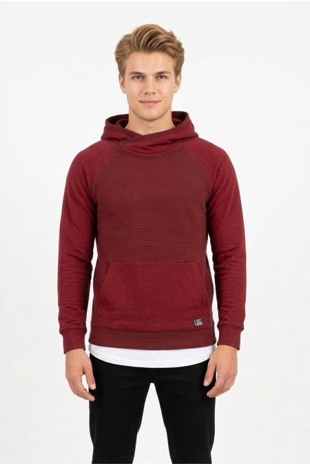 Erkek Üç İplik Şardonlu Kumaş Kapşonlu Kanguru Cepli Alttan Çıkmalı  Günlük Sweatshirt