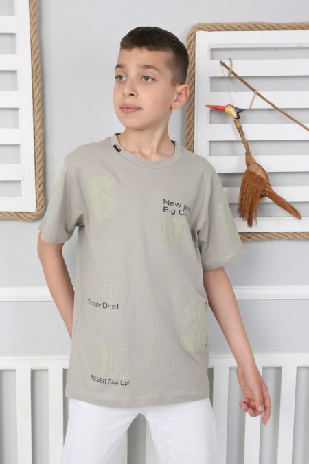 Sıfır Yaka Baskılı %100 Cotton Kumaş Taş Tişört