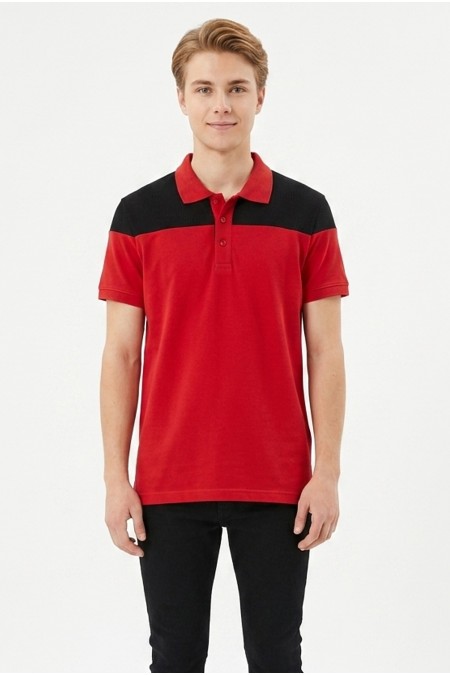 Erkek Omuz Panel Detaylı Polo Yaka Kısa Kollu Slim Fit Dokulu Örme Tişört