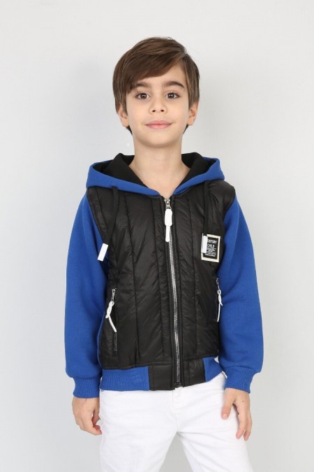 Üç İplik Kapşonlu Fermuarlı İçi Termal Erkek Çocuk Günlük Sweatshirt
