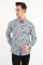 Yaprak Desenli Likralı Mavi Gömlek