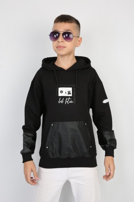 İki İplik Kapşonlu Baskılı Erkek Çocuk Günlük Sweatshirt