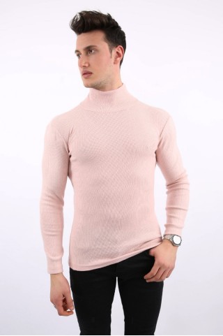 Likralı Boğazlı Pudra Sweat