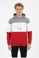 Erkek Üç İplik Şardonlu Kapüşonlu Parçalı Kanguru Cepli Günlük Sweatshirt