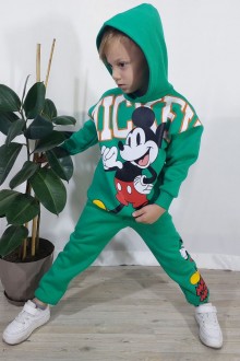 Üç İplik Şardonlu Kapşonlu Baskılı Yeşil Takım 