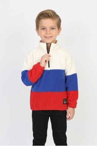 Erkek Çocuk Full Polar Kumaş Yarım Fermuarlı Garnili Günlük Sweatshirt