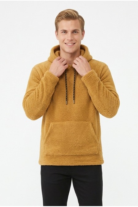 Erkek Kapüşonlu Kanguru Cepli Günlük Pelüş Sweatshirt