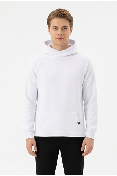 Erkek Üç İplik Şardonlu Kumaş Kapşonlu Kanguru Cepli Alttan Çıkmalı  Günlük Sweatshirt