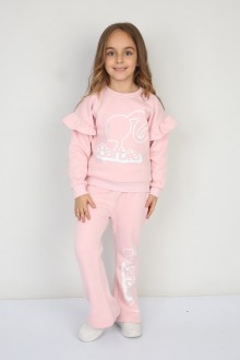 Üç İplik Şardonlu Pamuk Kumaş Baskılı Pembe Takım