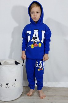 Üç İplik Şardonlu Kapşonlu Baskılı Saks Takım 