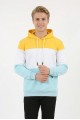 Erkek Üç İplik Şardonlu Kapüşonlu Parçalı Kanguru Cepli Günlük Sweatshirt