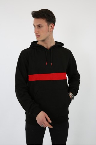 Kapşonlu Parçalı Siyah Sweat