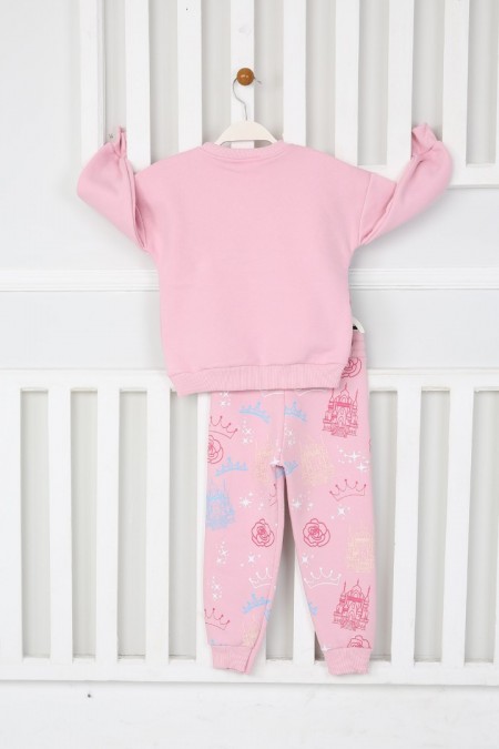 Üç İplik Şardonlu Baskılı Pembe Takım 