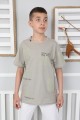 Sıfır Yaka Baskılı %100 Cotton Kumaş Taş Tişört