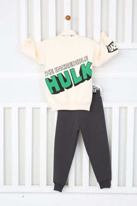 Üç İplik Şardonlu Arka Baskılı Krem Takım 