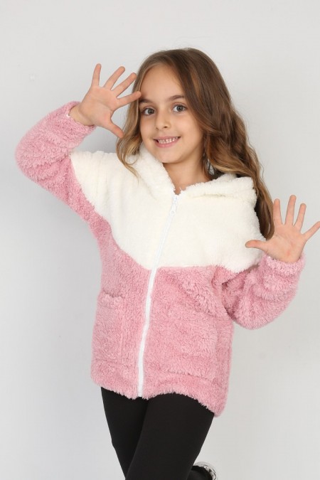 Welsoft Kumaş Kapşonlu Fermuarlı Cepli Pudra Sweat 