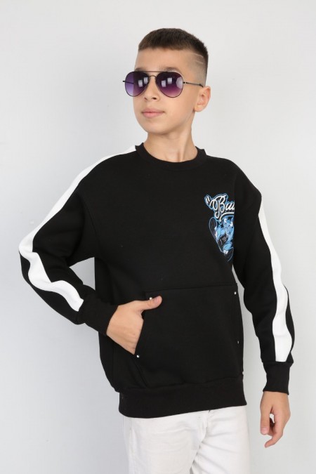 Üç İplik Şardonlu Arka Baskılı Erkek Çocuk Günlük Sweatshirt