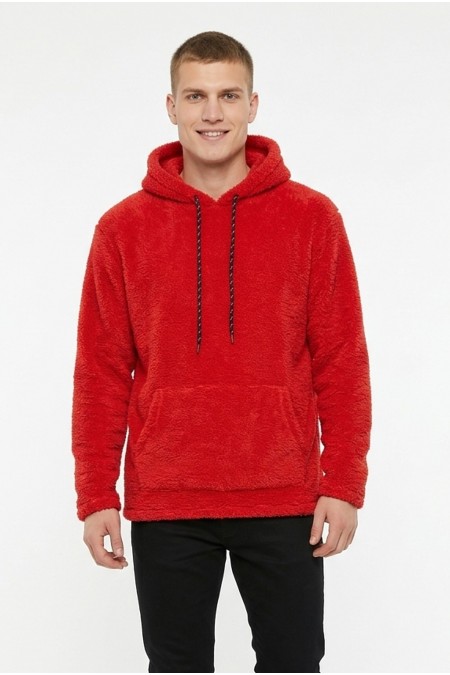 Erkek Kapüşonlu Kanguru Cepli Günlük Pelüş Sweatshirt