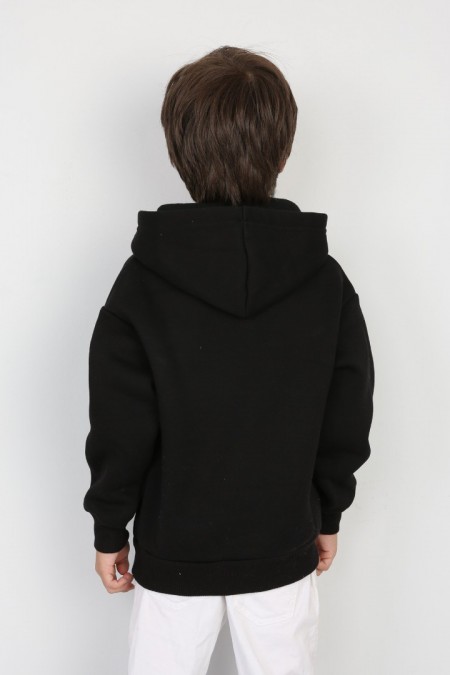 Üç İplik Şardonlu Baskılı Kapşonlu Erkek Çocuk Günlük Sweatshirt