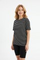 Kadın Yatay Çizgili Bisiklet Yaka Slim Fit Pamuklu Kısa Kollu Yazlık Tişört 