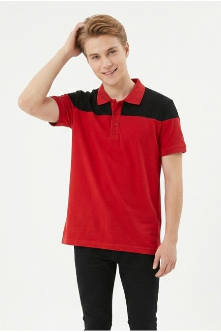 Erkek Omuz Panel Detaylı Polo Yaka Kısa Kollu Slim Fit Dokulu Örme Tişört