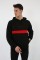Üç İplik Kapşonlu Kalın Çizgili Kanguru Cepli Erkek Günlük Sweatshirt