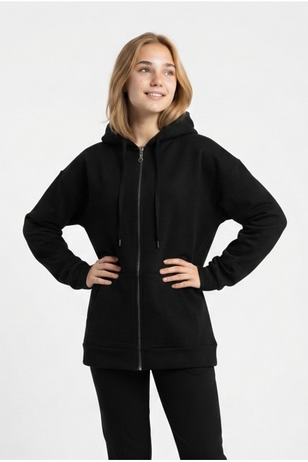 Kadın Fermuarlı Kapüşonlu Cepli Oversize Günlük Sweatshirt