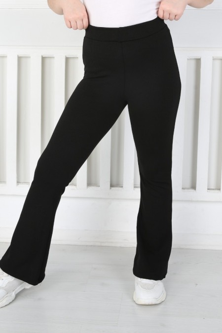 İspanyol Paça Birinci Kalite Fitilli Kumaş Siyah Tayt