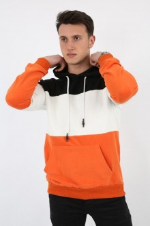 Üç Şardonlu Kapşonlu Parçalı Kanguru Cepli Erkek Günlük Sweatshirt