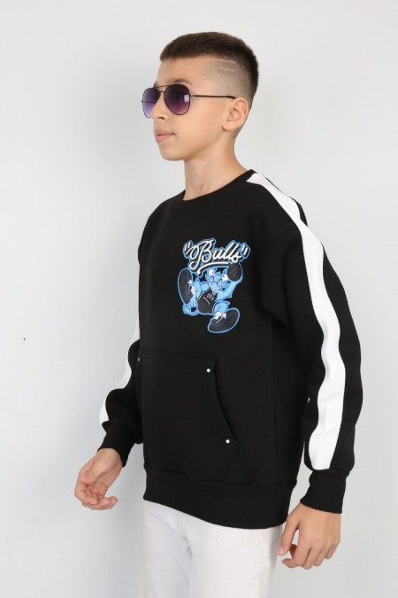 Üç İplik Şardonlu Arka Baskılı Erkek Çocuk Günlük Sweatshirt