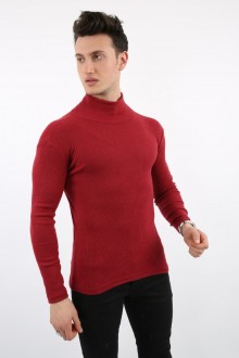 Likralı Boğazlı Bordo Sweat