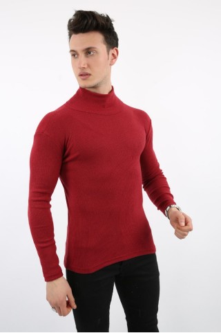 Likralı Boğazlı Bordo Sweat