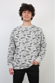 İki İplik Yazı Baskılı Oversize Erkek Günlük Sweatshirt