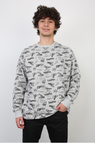 İki İplik Yazı Baskılı Oversize Erkek Günlük Sweatshirt