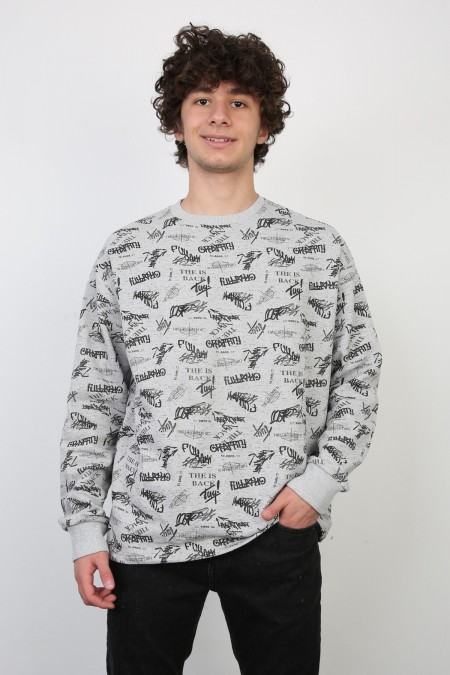 İki İplik Yazı Baskılı Oversize Erkek Günlük Sweatshirt