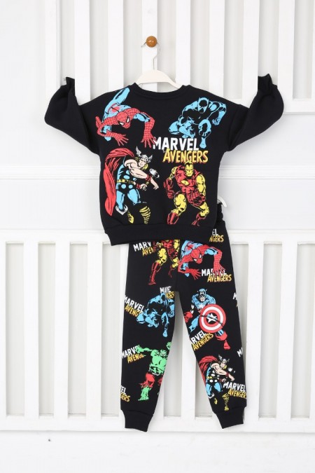 Üç İplik Şardonlu Baskılı Siyah Takım 