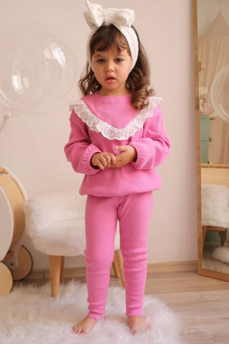 Kaşkorse Kumaş  Güpürlü Pembe Takım 