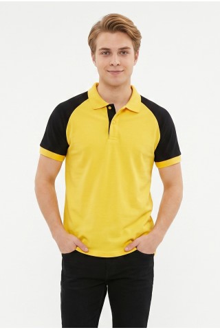 Erkek Reglan Kollu Polo Yaka Kısa Kollu Slim Fit Pamuklu Örme Tişört
