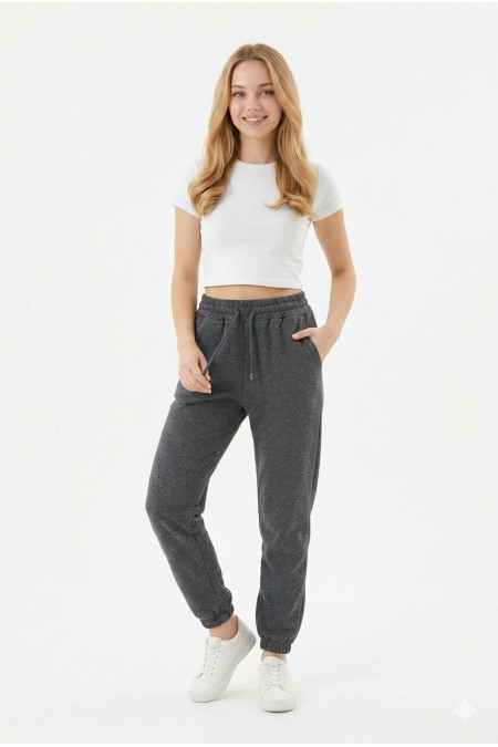 Kadın İki İplik Lastik Paçalı Rahat Kesim Cepli Günlük Spor Alt Eşofman