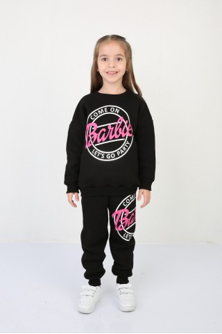 Üç İplik Şardonlu Baskılı Siyah Takım 