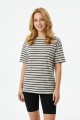 Kadın Yatay Çizgili Bisiklet Yaka Slim Fit Pamuklu Kısa Kollu Yazlık Tişört